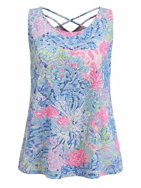 Lilly Pulitzer XL Tank Top Blue Pink Print Kristen Top